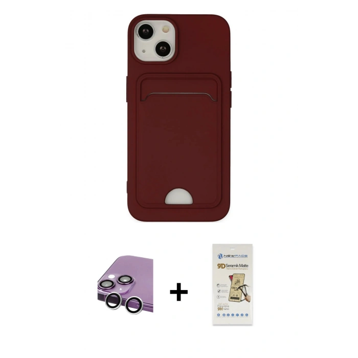 MARSİLYAN™- iPhone 14 Plus Kılıf Vadi Çizgi Prime - Siyah Mat Seramik Nano Ekran Koruyucu + Raze Metal Kamera Lens - GS