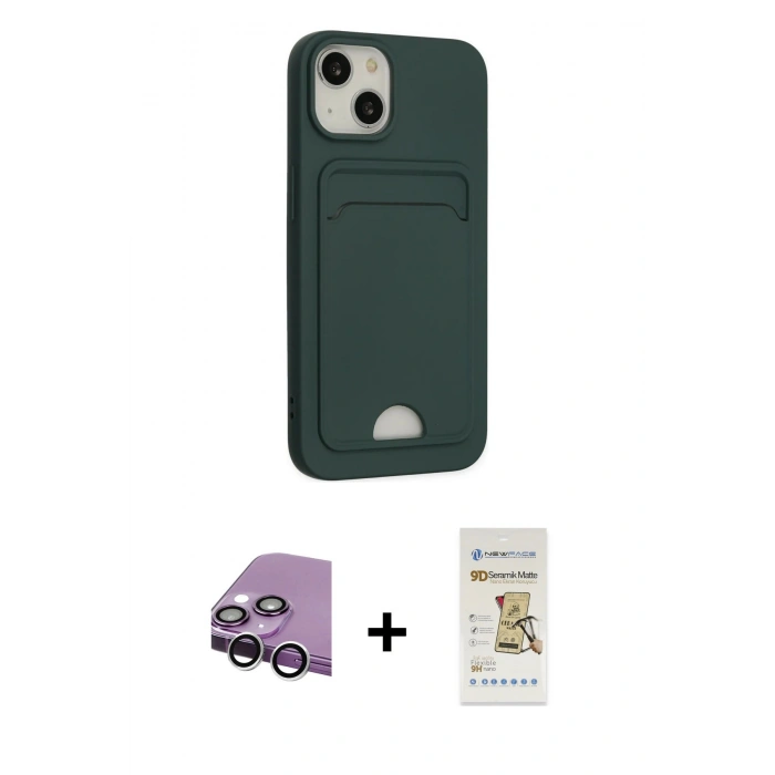 MARSİLYAN™- iPhone 14 Plus Kılıf Vadi Çizgi Prime - Siyah Mat Seramik Nano Ekran Koruyucu + Raze Metal Kamera Lens - GS
