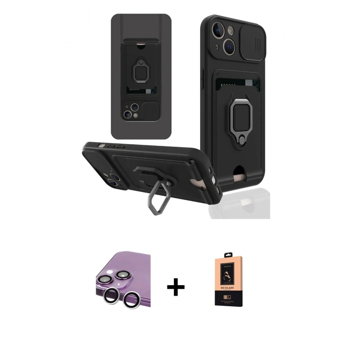 MARSİLYAN™- iPhone 14 Plus Kılıf Vadi Form Prime - Şeffaf Maxco Cam Ekran Koruyucu + Raze Metal Kamera Lens - GS