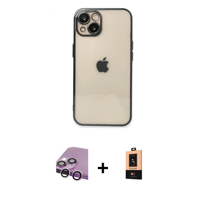 MARSİLYAN™- iPhone 14 Plus Kılıf Vadi Minimal - Şeffaf Maxco Cam Ekran Koruyucu + Raze Metal Kamera Lens - MR