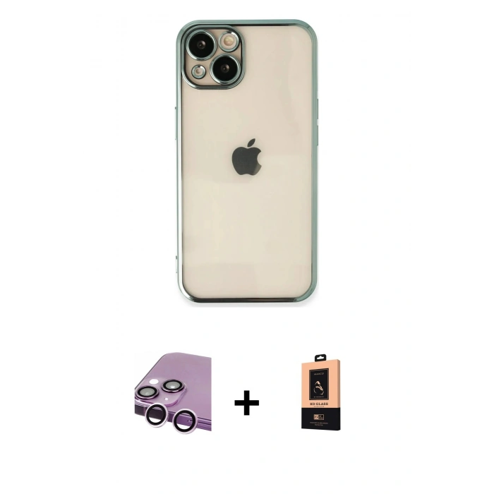 MARSİLYAN™- iPhone 14 Plus Kılıf Vadi Minimal - Şeffaf Maxco Cam Ekran Koruyucu + Raze Metal Kamera Lens - MR