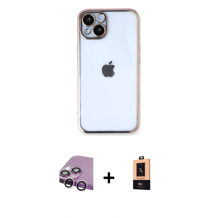MARSİLYAN™- iPhone 14 Plus Kılıf Vadi Minimal - Şeffaf Maxco Cam Ekran Koruyucu + Raze Metal Kamera Lens - MR