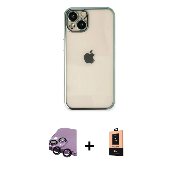MARSİLYAN™- iPhone 14 Plus Kılıf Vadi Minimal - Şeffaf Maxco Cam Ekran Koruyucu + Raze Metal Kamera Lens - SH