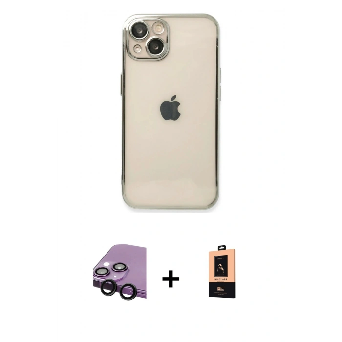 MARSİLYAN™- iPhone 14 Plus Kılıf Vadi Minimal - Şeffaf Maxco Cam Ekran Koruyucu + Raze Metal Kamera Lens - SH