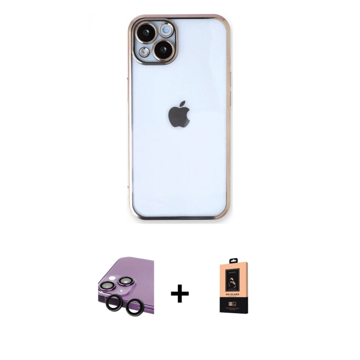 MARSİLYAN™- iPhone 14 Plus Kılıf Vadi Minimal - Şeffaf Maxco Cam Ekran Koruyucu + Raze Metal Kamera Lens - SH