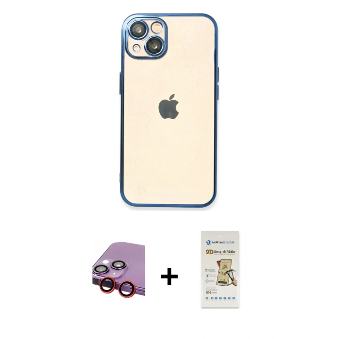 MARSİLYAN™- iPhone 14 Plus Kılıf Vadi Minimal - Siyah Mat Seramik Nano Ekran Koruyucu + Raze Metal Kamera Lens - KI