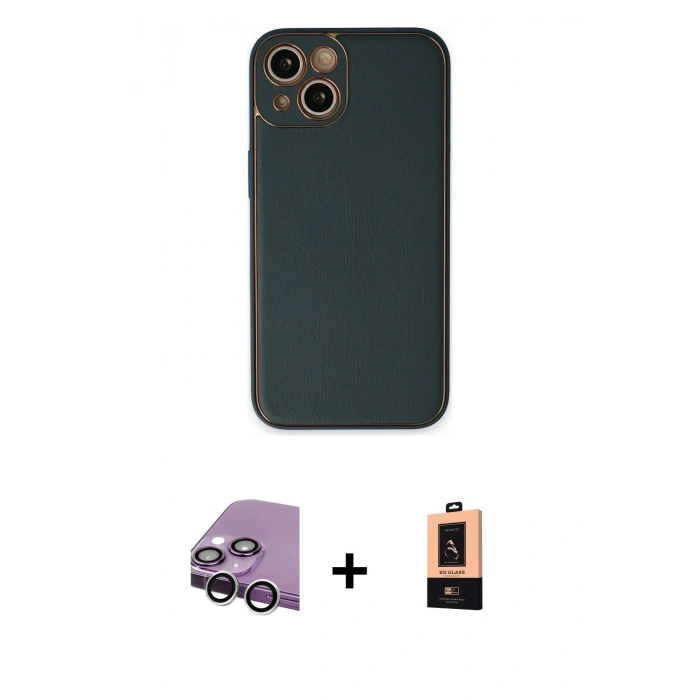MARSİLYAN™- iPhone 14 Plus Kılıf Yadigar Klasik - Şeffaf Maxco Cam Ekran Koruyucu + Raze Metal Kamera Lens - GS