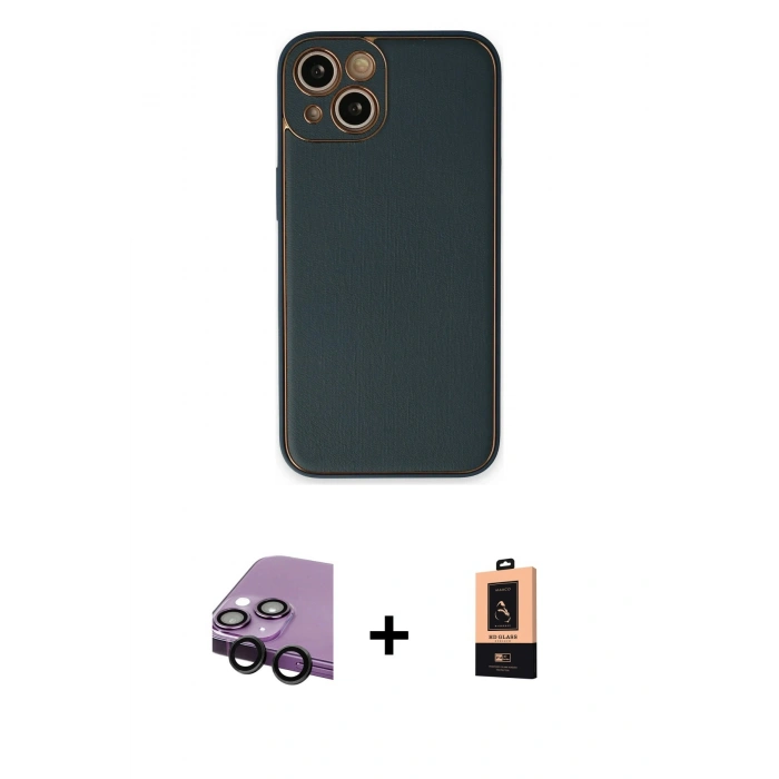 MARSİLYAN™- iPhone 14 Plus Kılıf Yadigar Klasik - Şeffaf Maxco Cam Ekran Koruyucu + Siyah Raze Metal Kamera Lens