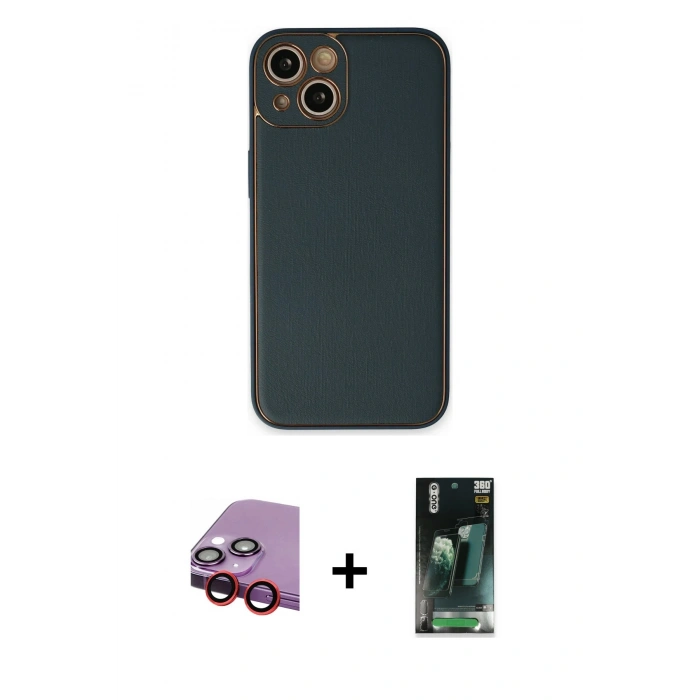 MARSİLYAN™- iPhone 14 Plus Kılıf Yadigar Klasik - Siyah 360 Mat Full Body Arka Koruyucu + Raze Metal Kamera Lens - KI