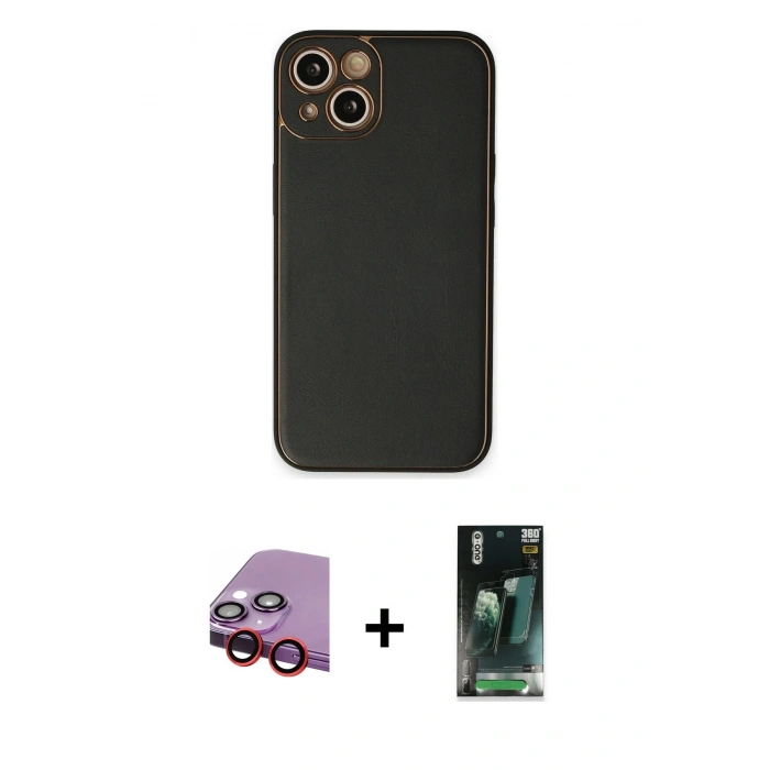 MARSİLYAN™- iPhone 14 Plus Kılıf Yadigar Klasik - Siyah 360 Mat Full Body Arka Koruyucu + Raze Metal Kamera Lens - KI