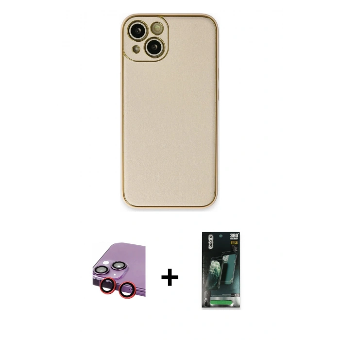 MARSİLYAN™- iPhone 14 Plus Kılıf Yadigar Klasik - Siyah 360 Mat Full Body Arka Koruyucu + Raze Metal Kamera Lens - KI