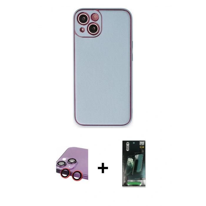MARSİLYAN™- iPhone 14 Plus Kılıf Yadigar Klasik - Siyah 360 Mat Full Body Arka Koruyucu + Raze Metal Kamera Lens - KI