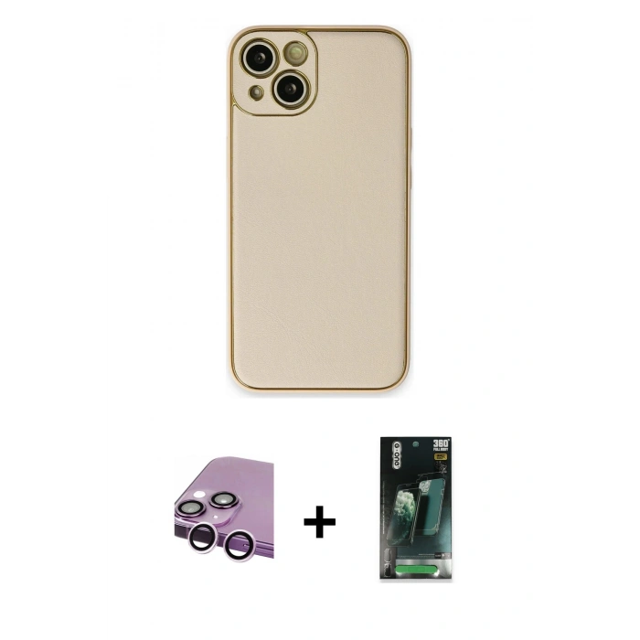 MARSİLYAN™- iPhone 14 Plus Kılıf Yadigar Klasik - Siyah 360 Mat Full Body Arka Koruyucu + Mor Raze Metal Kamera Lens