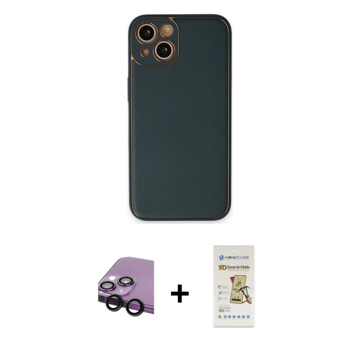 MARSİLYAN™- iPhone 14 Plus Kılıf Yadigar Klasik - Siyah Mat Seramik Nano Ekran Koruyucu + Raze Metal Kamera Lens - SH