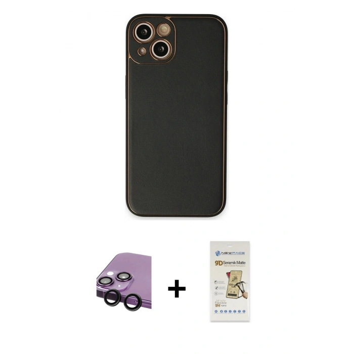 MARSİLYAN™- iPhone 14 Plus Kılıf Yadigar Klasik - Siyah Mat Seramik Nano Ekran Koruyucu + Raze Metal Kamera Lens - SH
