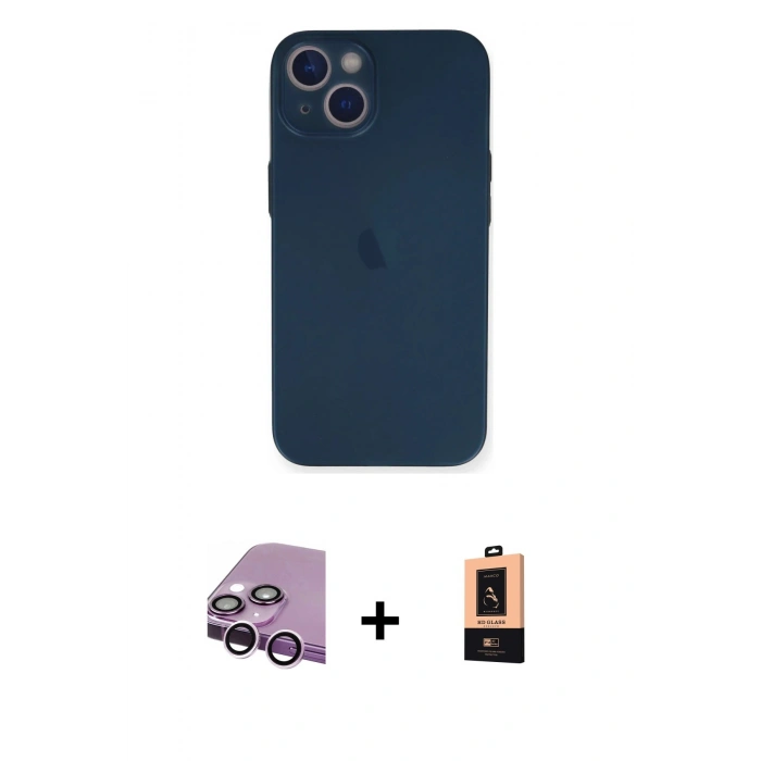 MARSİLYAN™- iPhone 14 Plus Kılıf Yadigar Yansıma Serisi - Şeffaf Maxco Cam Ekran Koruyucu + Raze Metal Kamera Lens - MR