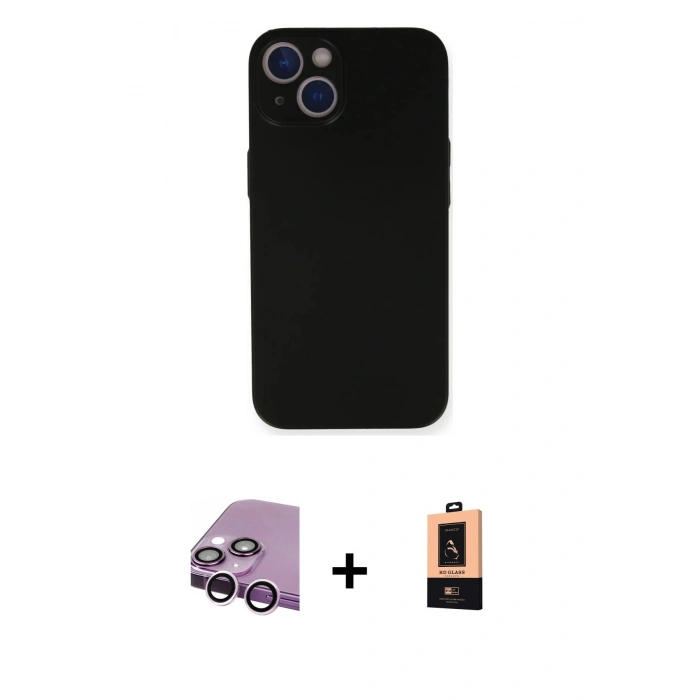 MARSİLYAN™- iPhone 14 Plus Kılıf Yadigar Yansıma Serisi - Şeffaf Maxco Cam Ekran Koruyucu + Raze Metal Kamera Lens - MR