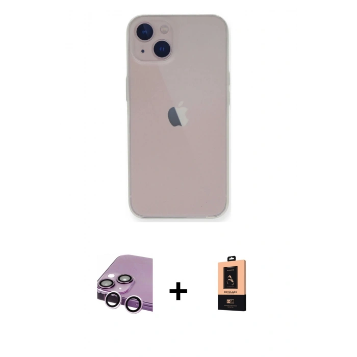 MARSİLYAN™- iPhone 14 Plus Kılıf Yadigar Yansıma Serisi - Şeffaf Maxco Cam Ekran Koruyucu + Raze Metal Kamera Lens - MR