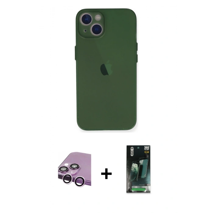 MARSİLYAN™- iPhone 14 Plus Kılıf Yadigar Yansıma Serisi - Siyah 360 Mat Full Body Arka Koruyucu + Raze Metal Kamera Lens - MR