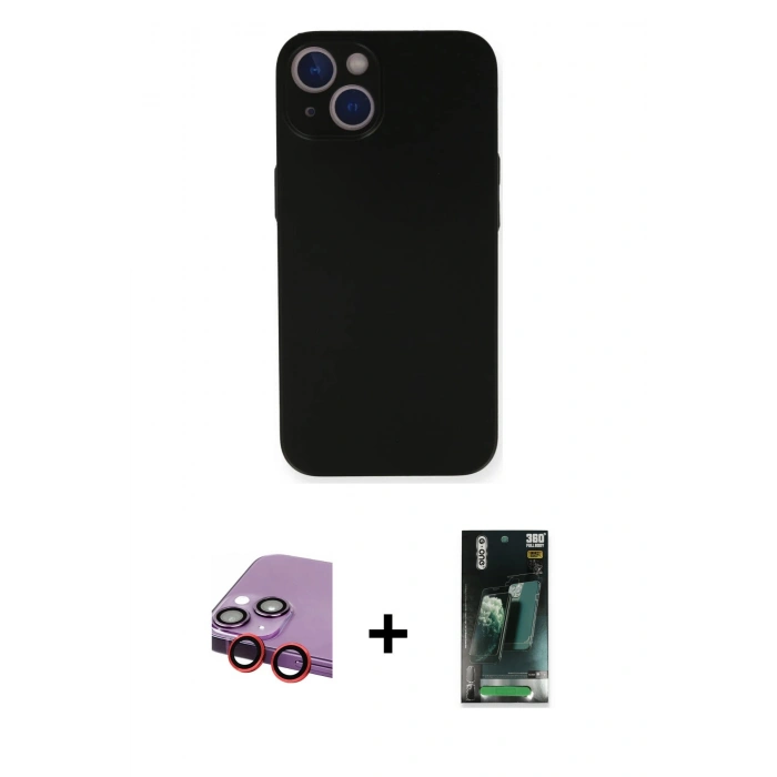 MARSİLYAN™- iPhone 14 Plus Kılıf Yadigar Yansıma Serisi - Siyah 360 Mat Full Body Arka Koruyucu + Raze Metal Kamera Lens - KI