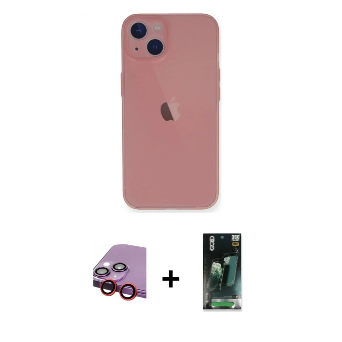 MARSİLYAN™- iPhone 14 Plus Kılıf Yadigar Yansıma Serisi - Siyah 360 Mat Full Body Arka Koruyucu + Raze Metal Kamera Lens - KI