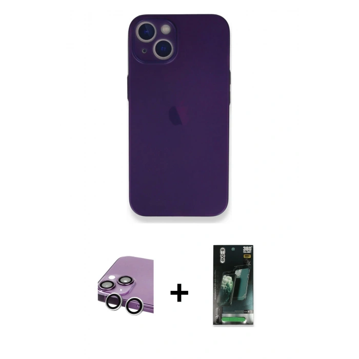 MARSİLYAN™- iPhone 14 Plus Kılıf Yadigar Yansıma Serisi - Siyah 360 Mat Full Body Arka Koruyucu + Raze Metal Kamera Lens - GS