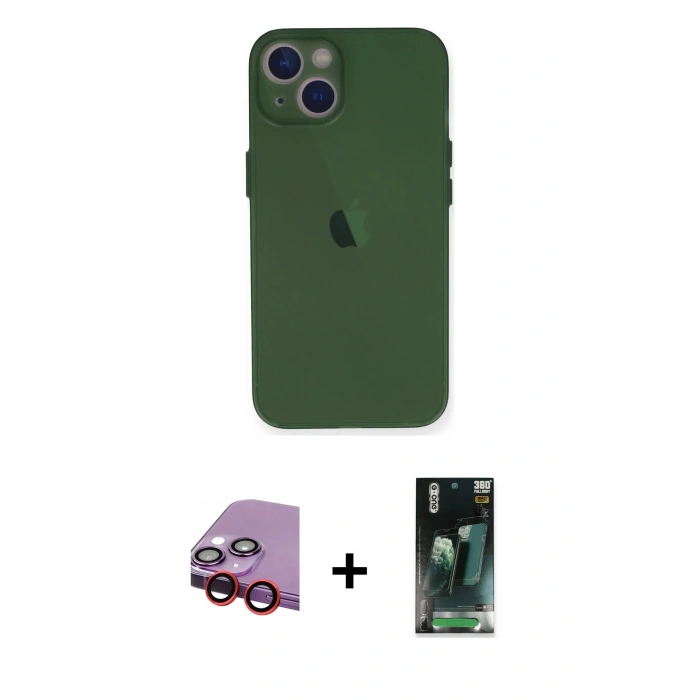MARSİLYAN™- iPhone 14 Plus Kılıf Yadigar Yansıma Serisi - Siyah 360 Mat Full Body Arka Koruyucu + Raze Metal Kamera Lens - KI