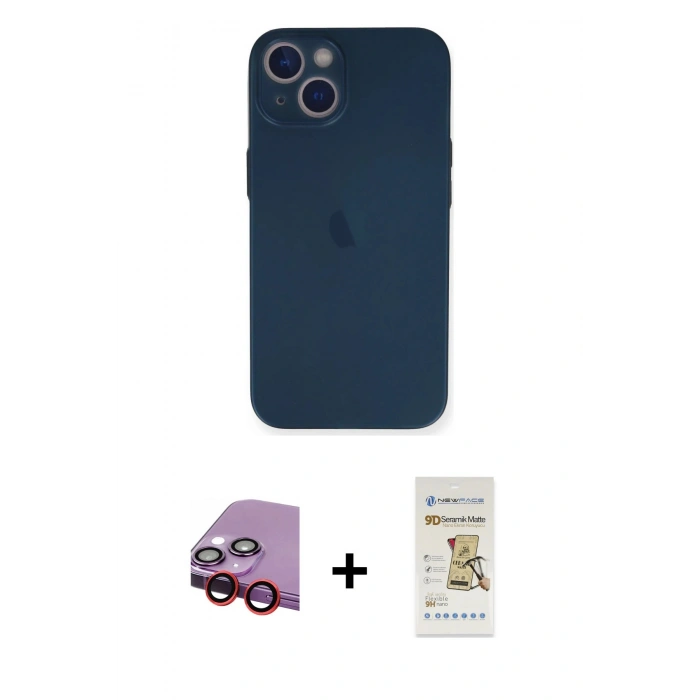 MARSİLYAN™- iPhone 14 Plus Kılıf Yadigar Yansıma Serisi - Siyah Mat Seramik Nano Ekran Koruyucu + Raze Metal Kamera Lens - KI