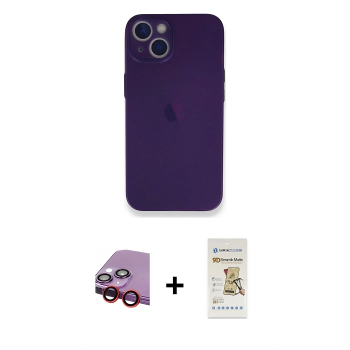 MARSİLYAN™- iPhone 14 Plus Kılıf Yadigar Yansıma Serisi - Siyah Mat Seramik Nano Ekran Koruyucu + Raze Metal Kamera Lens - KI