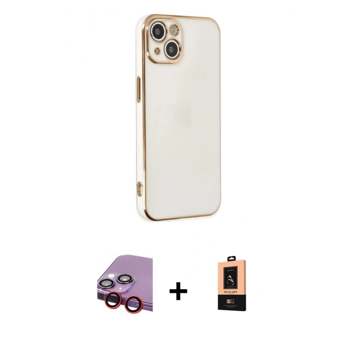 MARSİLYAN™- iPhone 14 Plus Kılıf Yankı Serisi - Şeffaf Maxco Cam Ekran Koruyucu + Raze Metal Kamera Lens - KI