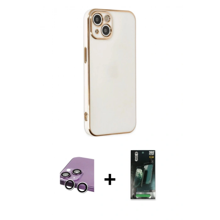 MARSİLYAN™- iPhone 14 Plus Kılıf Yankı Serisi - Siyah 360 Mat Full Body Arka Koruyucu + Raze Metal Kamera Lens - GS