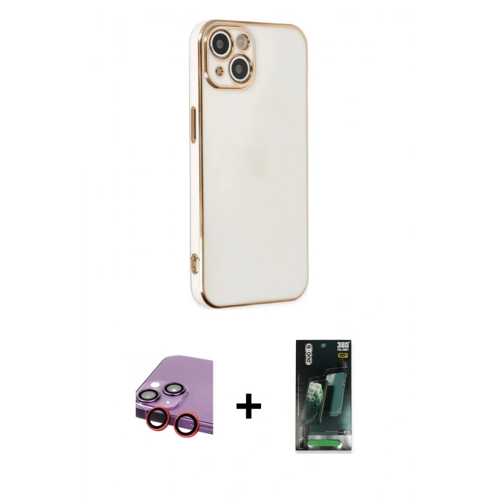 MARSİLYAN™- iPhone 14 Plus Kılıf Yankı Serisi - Siyah 360 Mat Full Body Arka Koruyucu + Raze Metal Kamera Lens - KI