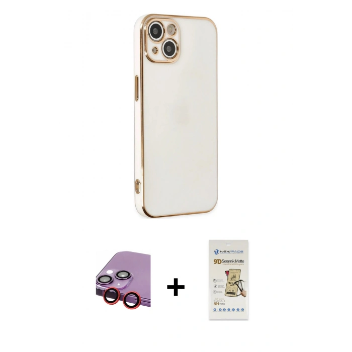MARSİLYAN™- iPhone 14 Plus Kılıf Yankı Serisi - Siyah Mat Seramik Nano Ekran Koruyucu + Raze Metal Kamera Lens - KI