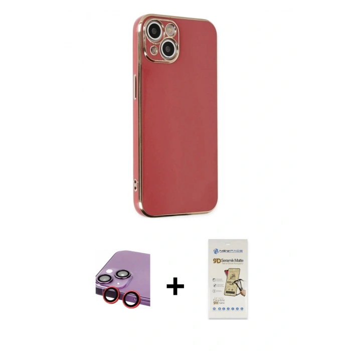 MARSİLYAN™- iPhone 14 Plus Kılıf Yankı Serisi - Siyah Mat Seramik Nano Ekran Koruyucu + Raze Metal Kamera Lens - KI