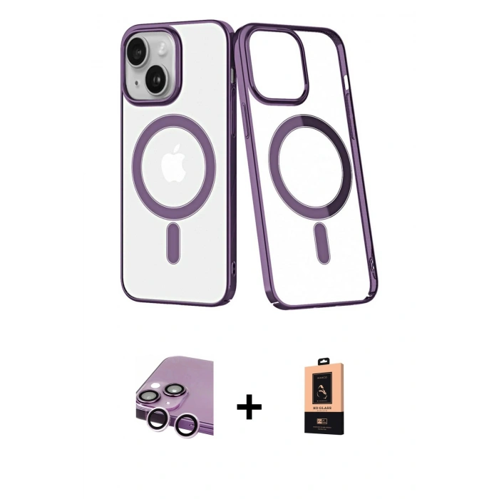 MARSİLYAN™- iPhone 14 Plus Kılıf Yörünge Minimal - Şeffaf Maxco Cam Ekran Koruyucu + Raze Metal Kamera Lens - MR
