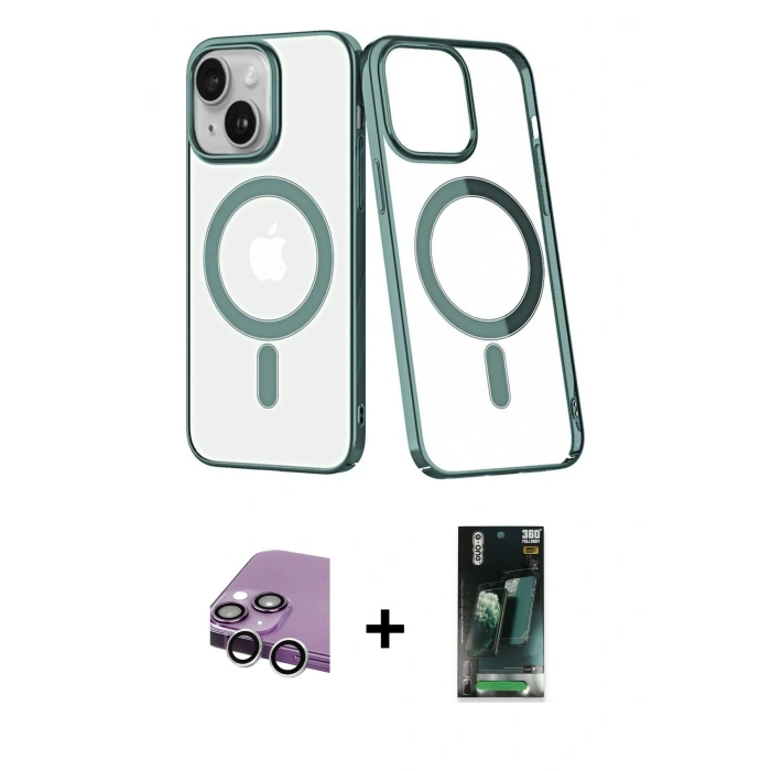 MARSİLYAN™- iPhone 14 Plus Kılıf Yörünge Minimal - Siyah 360 Mat Full Body Arka Koruyucu + Raze Metal Kamera Lens - GS