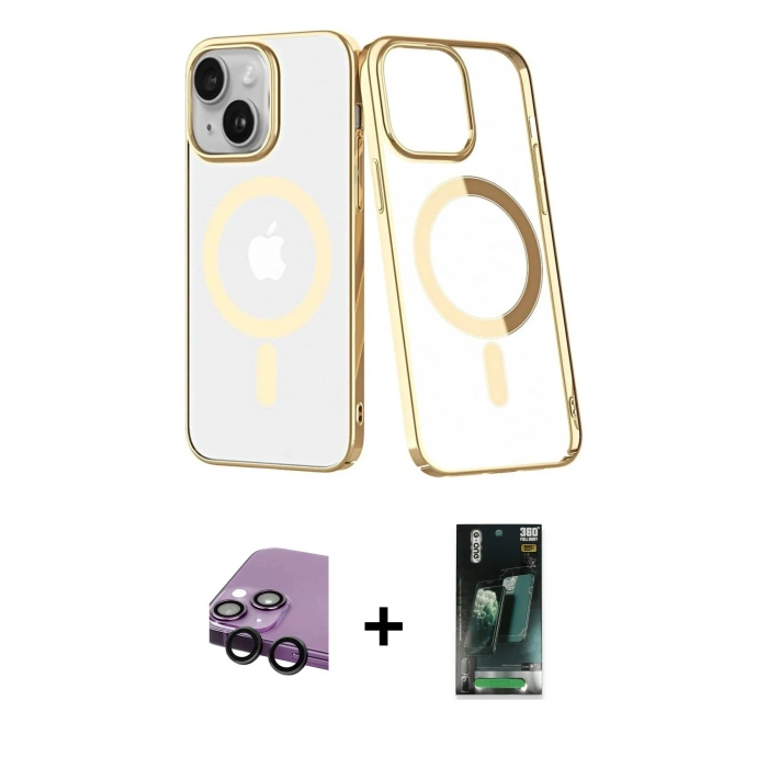 MARSİLYAN™- iPhone 14 Plus Kılıf Yörünge Minimal - Siyah 360 Mat Full Body Arka Koruyucu + Siyah Raze Metal Kamera Lens