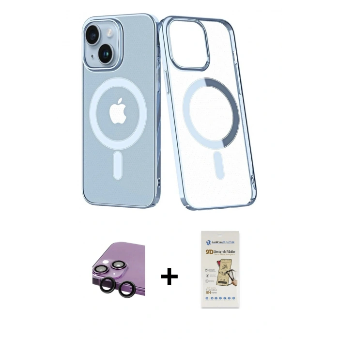 MARSİLYAN™- iPhone 14 Plus Kılıf Yörünge Minimal - Siyah Mat Seramik Nano Ekran Koruyucu + Siyah Raze Metal Kamera Lens