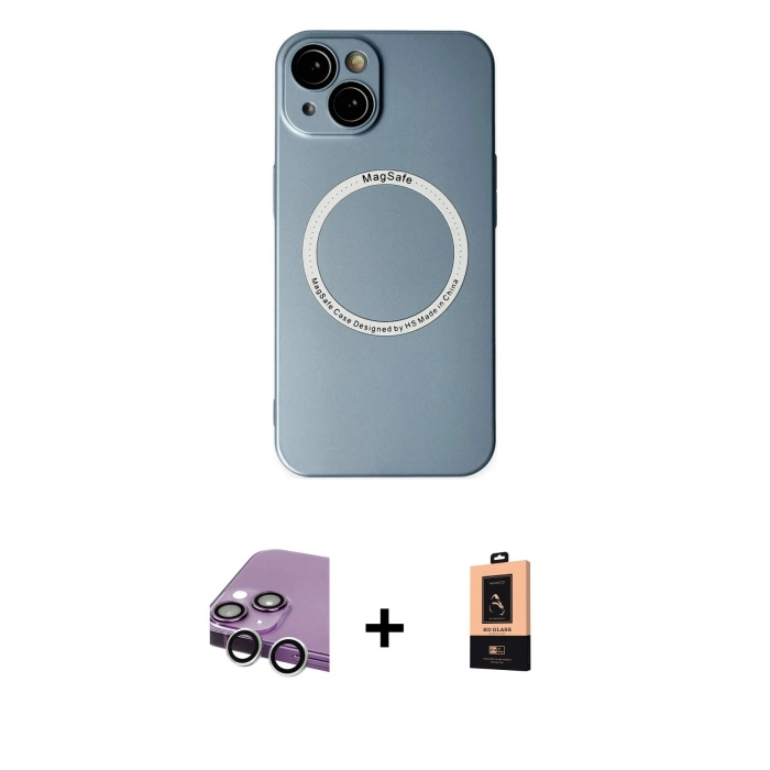 MARSİLYAN™- iPhone 14 Plus Kılıf Zirve Klasik Prime - Şeffaf Maxco Cam Ekran Koruyucu + Raze Metal Kamera Lens - GS
