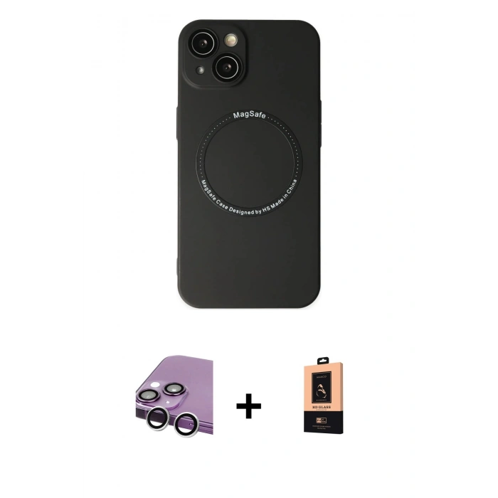 MARSİLYAN™- iPhone 14 Plus Kılıf Zirve Klasik Prime - Şeffaf Maxco Cam Ekran Koruyucu + Raze Metal Kamera Lens - GS