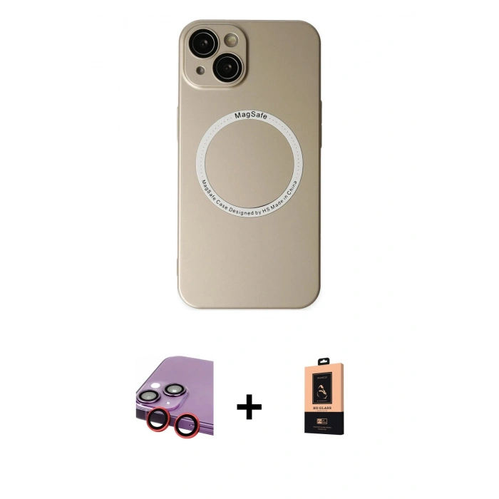 MARSİLYAN™- iPhone 14 Plus Kılıf Zirve Klasik Prime - Şeffaf Maxco Cam Ekran Koruyucu + Raze Metal Kamera Lens - KI