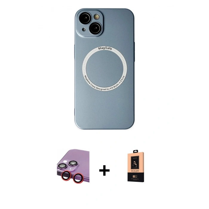 MARSİLYAN™- iPhone 14 Plus Kılıf Zirve Klasik Prime - Şeffaf Maxco Cam Ekran Koruyucu + Raze Metal Kamera Lens - KI