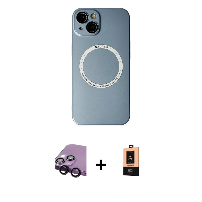 MARSİLYAN™- iPhone 14 Plus Kılıf Zirve Klasik Prime - Şeffaf Maxco Cam Ekran Koruyucu + Raze Metal Kamera Lens - SH