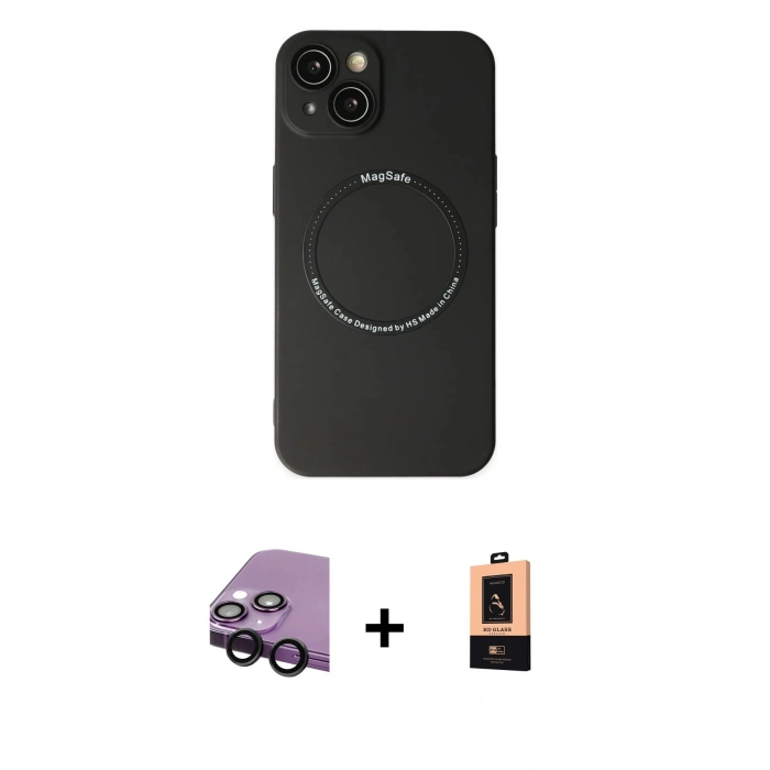 MARSİLYAN™- iPhone 14 Plus Kılıf Zirve Klasik Prime - Şeffaf Maxco Cam Ekran Koruyucu + Raze Metal Kamera Lens - SH