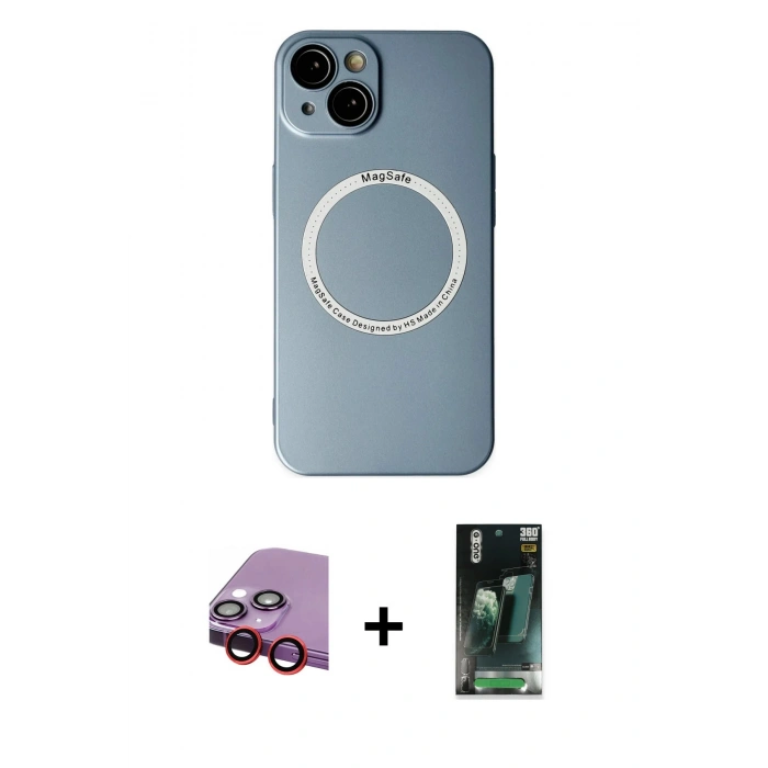 MARSİLYAN™- iPhone 14 Plus Kılıf Zirve Klasik Prime - Siyah 360 Mat Full Body Arka Koruyucu + Raze Metal Kamera Lens - KI