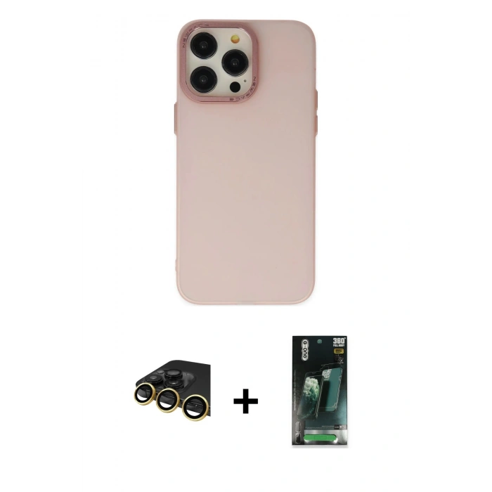 MARSİLYAN™- iPhone 14 Pro Kılıf Ahenk Çizgi Prime - Siyah 360 Mat Full Body Arka Koruyucu + Raze Metal Kamera Lens - GD
