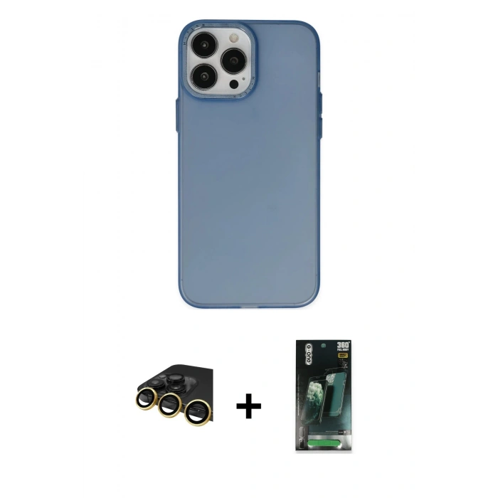 MARSİLYAN™- iPhone 14 Pro Kılıf Ahenk Çizgi Prime - Siyah 360 Mat Full Body Arka Koruyucu + Raze Metal Kamera Lens - GD