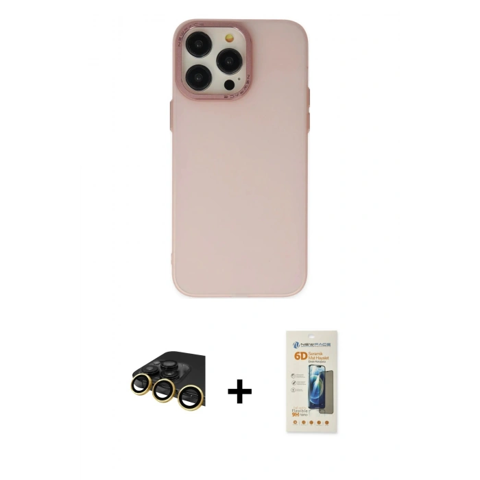 MARSİLYAN™- iPhone 14 Pro Kılıf Ahenk Çizgi Prime - Siyah 6D Mat Seramik Hayalet Nano Ekran Koruyucu + Raze Metal Kamera Lens - GD