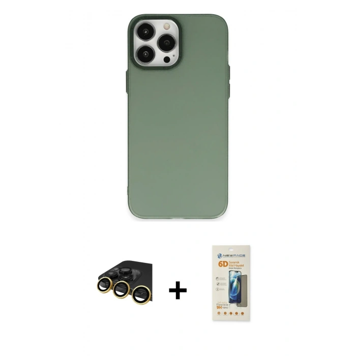 MARSİLYAN™- iPhone 14 Pro Kılıf Ahenk Çizgi Prime - Siyah 6D Mat Seramik Hayalet Nano Ekran Koruyucu + Raze Metal Kamera Lens - GD