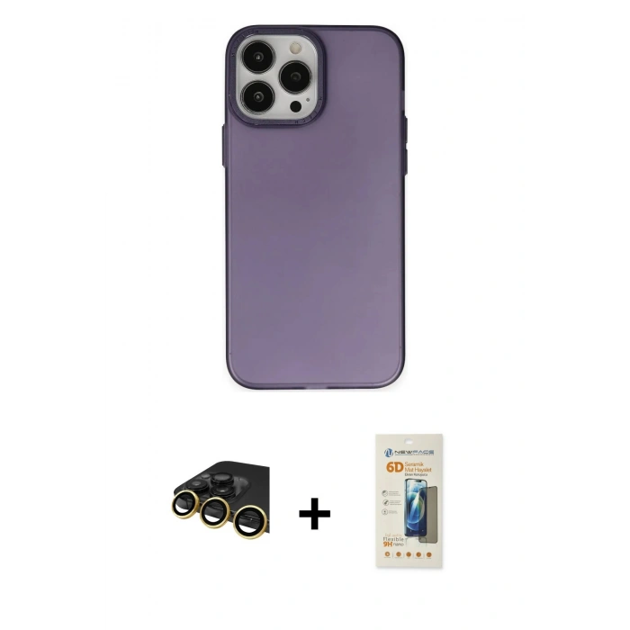 MARSİLYAN™- iPhone 14 Pro Kılıf Ahenk Çizgi Prime - Siyah 6D Mat Seramik Hayalet Nano Ekran Koruyucu + Raze Metal Kamera Lens - GD